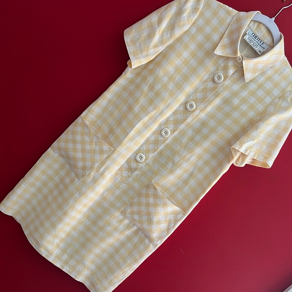 Vintage Chetta B for Bergdorf’s Yellow & White Plaid Linen Dress 10